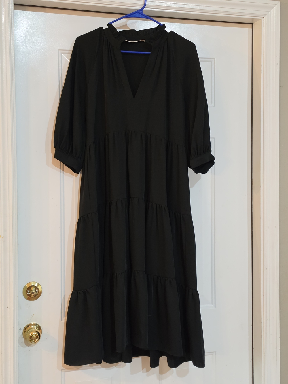 Amanda Uprichard Black V-Neck Tiered Midi Dress